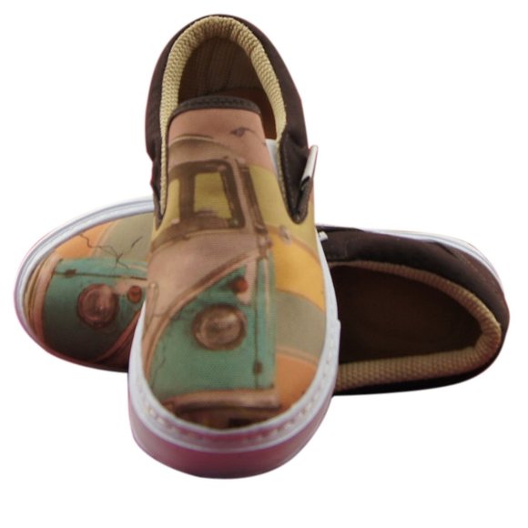 NEW VINTAGE Shoes - WOMEN'S PRINTED CANVAS SNEAKERS "80'S VW MICROBUS"